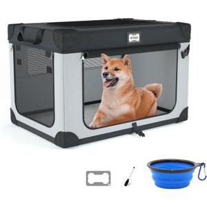 30 Inch Portable Dog Crate, Collapsible Dog Travel Crate for Indoor and Outdoor Use, 3-Door Foldable Soft Kenne with Mesh Windows, Warm Blanket and Foldable Bowl