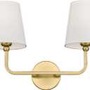 2 Light Bathroom Vanity Light, Brushed Gold Double Wall Sconce with Flared White Fabric Shade, Modern Sconces Wall Lighting for Hallway Bedroom Stairway, VL837-BG