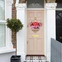 Valentine's Day Wooden Wreaths Sign with Artificial Berry Decoration, Hearts and Buffalo Bow Farmhouse Entrance Outdoor Art Wall Decor