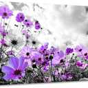 RUISHI Canvas Wall Art Modern Purple Flowers Decor Black and White Framed Galsang Floral Print Poster Hanging Artwork Ready to Hang for Bedroom Living Room Bathroom Home Office Decoration 24L x 16W