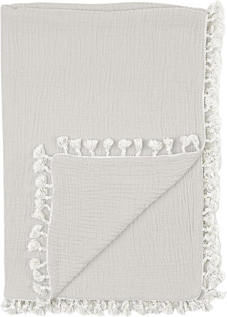 Crane Baby Muslin Swaddle Blanket, Soft Cotton Lightweight Nursery and Stroller Blanket for Baby Boys & Girls, Moonstone, 30" x 40"