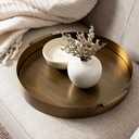 Kate and Laurel Samana Modern Glam Round Metal Tray; 17 Inch Diameter; Antique Brass; Circular Polished Decorative Tray with Hammered Surface and Minimalist Handles
