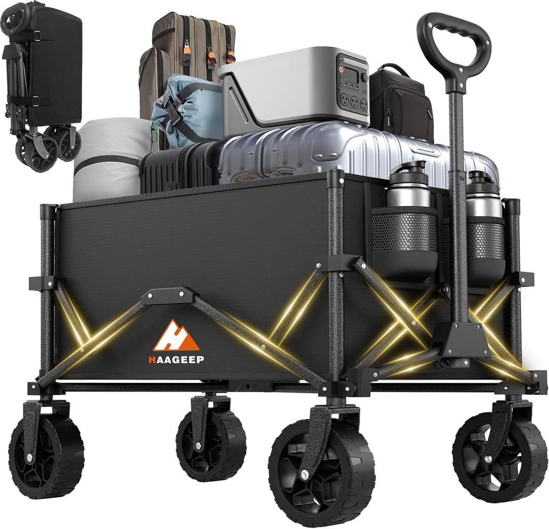 Collapsible Wagon with Wheels, Portable Wagons Carts Foldable, Folding Wagon Cart for Groceries, Sports Garden Shopping Utility Wagon (120L, Black)