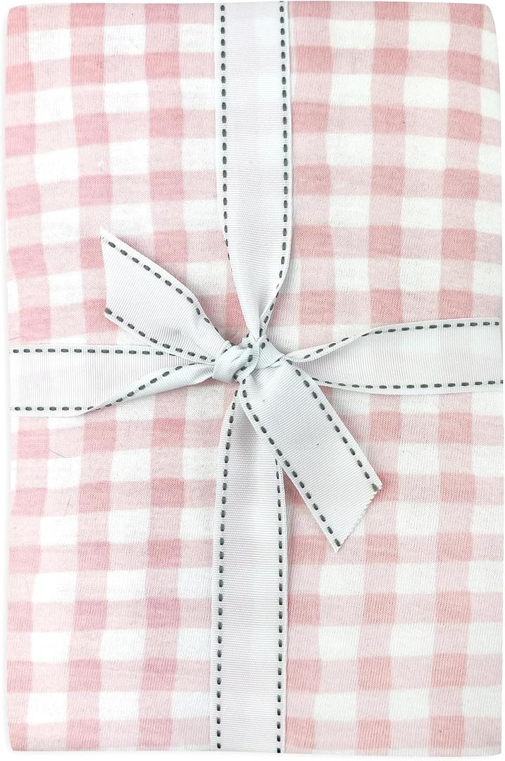 Butterblu Frankie Fitted Crib Sheet 100% Organic Cotton for Baby & Toddler Mattress, Breathable for Boys & Girls, Pink Check, One Size