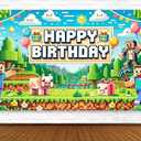 Pixel Backdrop Happy Birthday Banner Boy 6x4ft Miner Bday Sign Villager Gaming Birthday Party Decorations Videogame Themed Banner Video Game Decorations Video Game Backdrop for Boys