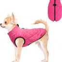 SCENEREAL Dog Winter Coat - Warm Puppy Jacket with Built-in Harness, Waterproof, Fleece Puffer Vest, Windproof Snow Clothes for Small to Medium Dogs (S(Chest 14")-Regular, #2 Rose-Gloss)