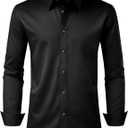 Alimens & Gentle Men's Dress Shirt Regular Fit Stretch Stain Shield Long Sleeve Solid Business Wedding Button Down Shirts (Black, S)