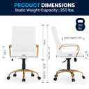 Flash Furniture Whitney Mid-Back Swivel LeatherSoft Desk Chair with Padded Seat and Armrests, Adjustable Height Padded Office Chair, White/Gold