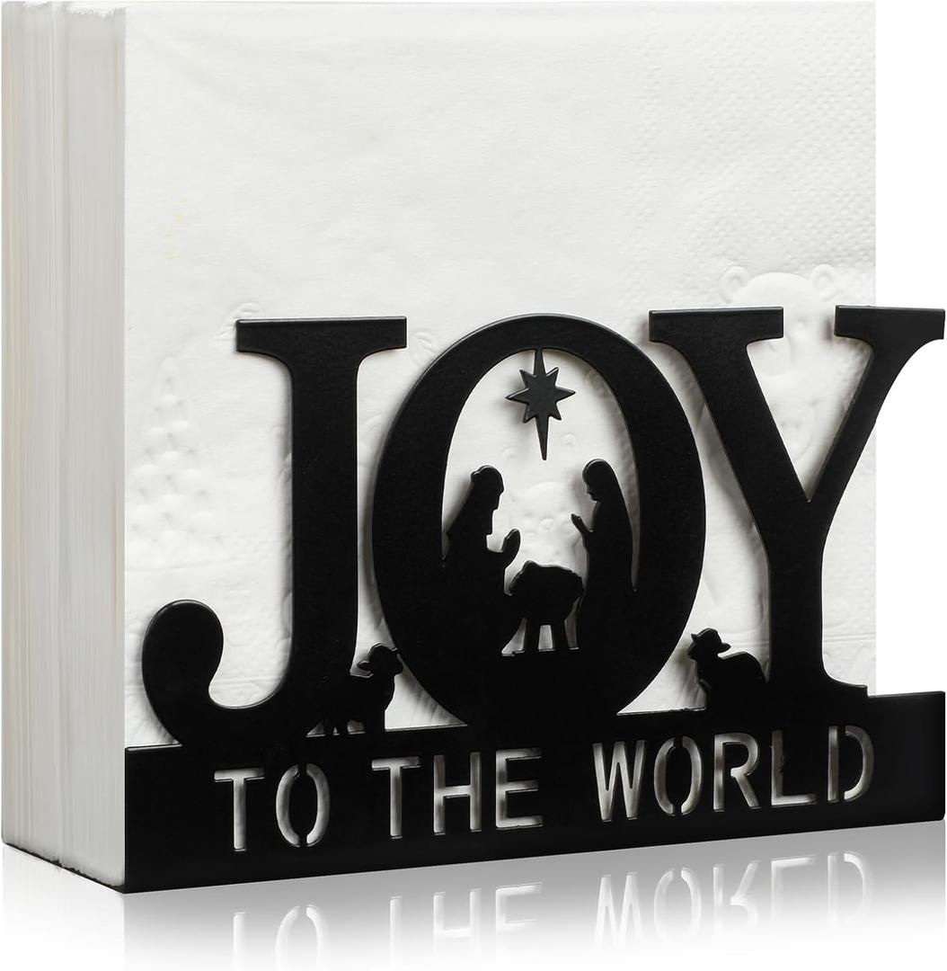 Nuogo Christmas Napkin Holder for Tables Joy Nativity Black Metal Cocktail Napkin Holder Vintage Tissue Paper Dispenser for Storage Farmhouse Restaurant Kitchen Party