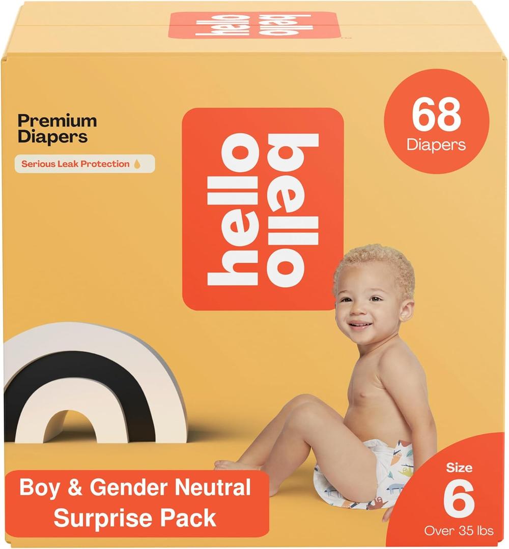 Hello Bello Premium Baby Diapers Size 6 I 68 Count of Disposable, Extra-Absorbent, Hypoallergenic, and Eco-Friendly Baby Diapers with Snug and Comfort Fit I Surprise Boy Patterns (Boy/Neutral (Assorted Style))