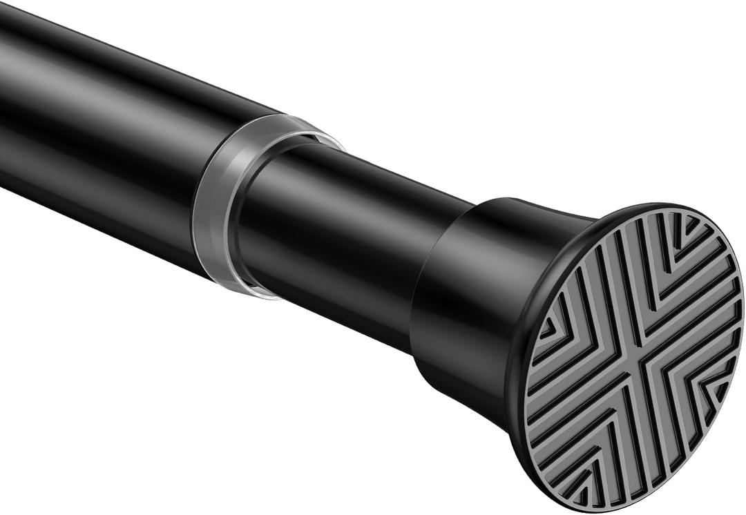 Tension Rod 24-48Inch Black Curtain Rods for Windows Spring Adjustable Curtain Rod no Drilling Tension Curtain Rods for Window, Doorway, Closets