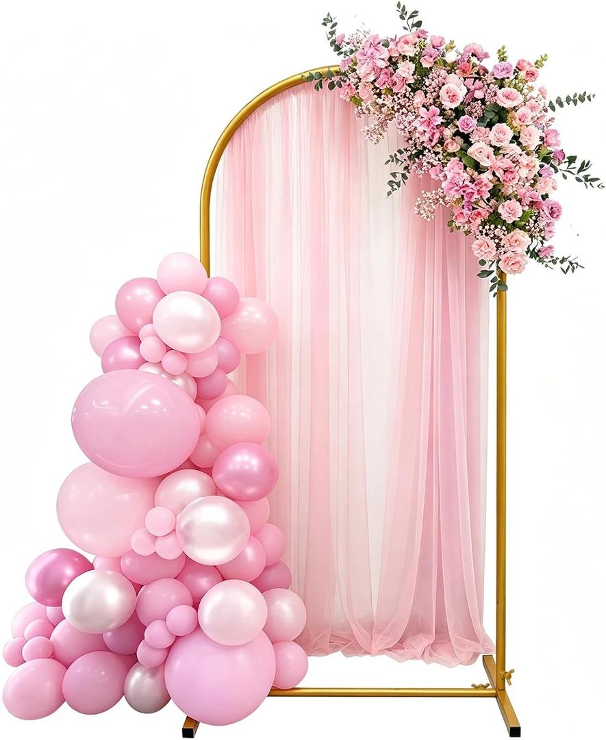 6ft Arch Backdrop Stand, Metal Wedding Arch Backdrop Stand with Square Base Ground Nails, Party Arch Frame for Wedding Ceremony Baby Shower Garden Balloon Birthday Party Decorations, Gold