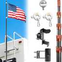 RV Ladder Flag Pole Kit, Heavy Duty Flag Pole Kit Ladder Mount, Upgraded Metal Hook, 20ft Telescoping Carbon Fiber Tailgate Flag Pole with Holder for RV Ladder/Campers/Travel Trailer