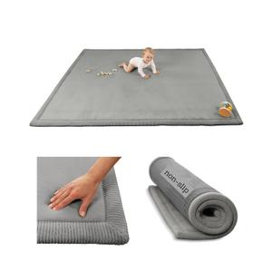Premium Baby Playmat for Floor 60" x 80" Dark Gray  Cloudsoft Coral Velvet Memory Foam Rug for Crawling  Non-Slip, Water-Resistant, Non-Toxic, Easy-Care Muscle Mat  Thick Play Mat for Baby