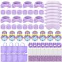 72 Pcs Spa Sleepover Party Supplies for Girls With DIY Stickers And Greeting Card Purple Headband Wristbands Eye Mask Hair Scrunchie Tote Bag Sleeping Slumber Party Favors