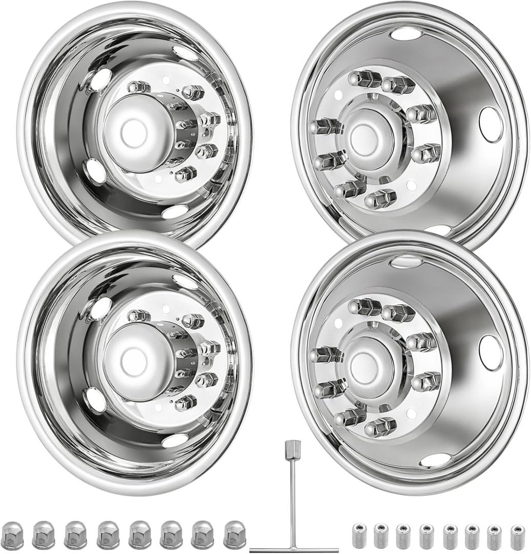 19.5" 10 Lug 5 Holes,Wheel Simulators,Stainless Steel,Hubcap with Bolt Kit Fit for Ford Raptor, 2005-2021 Ford F450/F550,Raptor 2WD Trunk Dually Wheel Cover Set (304 Stainless Steel)