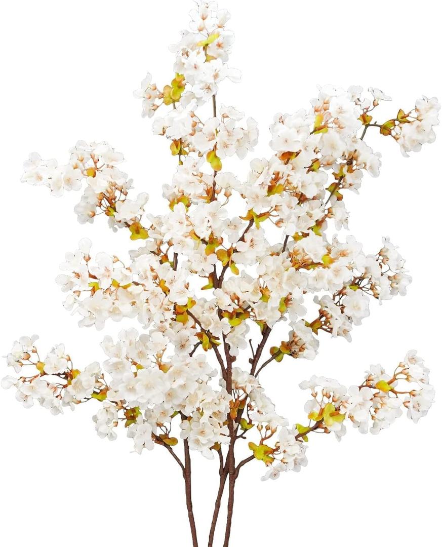 Welcome Logo Flowers 8PCS White Cherry Blossom Branches, 39.3in Artificial Cherry Blossom Stems for Wedding Home Decor for Party and Wedding Decoration(Premium White)