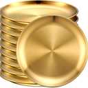 Honeydak 10 Pcs Stainless Steel Gold Plates 8 Inch 304 Metal Dinner Plates Unbreakable Dish Camping Plate Reusable 18/8 Silver Round Plate Non Toxic Dishwasher Safe Double Layers Serving Salad Dessert