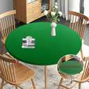 Obstal Fitted Round Green Table Cloth, Reversible Waterproof Stain Resistant Elastic Stretch Tablecloth, Wipe Clean Table Cover for Outdoor/Indoor Use, Fits Round Tables up to 40" - 44" Diameter