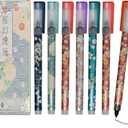 Maydahui 12 PCS Cherry Blossom Liquid Pen Novelty Flower Rollerball Gel Pens Romantic Floral Printing Pen Quick Dry Black Ink for School Women Office Party