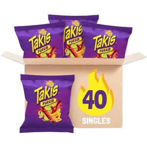 Takis Fuego 40 Count Snack Size Multipack - Extreme Spicy Rolled Tortilla Chips Hot Chili Pepper & Lime Flavored, Exp-8/19/2026