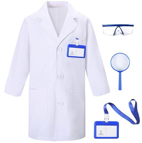 TOGROP 4Pcs Doctor Scientist Lab Costume for Kids Role Play Thick White Coat Birthday Party Gift 5-6T