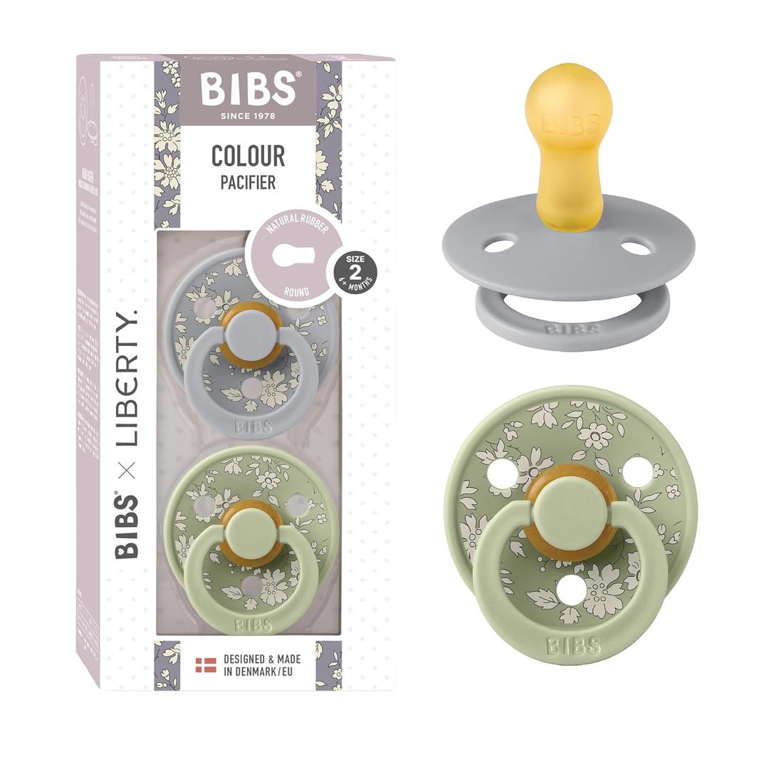 BiBS Liberty Pacifier 2-Pack, BPA Free Pacfiers with Natural Latex Round Nipple, Made in Scandinavia, Size 2 (6-18 Months), Capel Sage