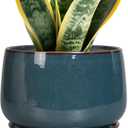 G EPGardening Ceramic Pot for Plants - Modern 7 Inch Round Planter with Drainage and Tray Indoor Outdoor for Flower, Porch Decor, Gardening Gifts, Retro Blue