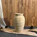 Ceramic Rustic Farmhouse Vase, 12 Inch Flower Vases for Table Decoration, Rustic Pottery Vase for Living Room, Shelf & Bedroom Decor, Vintage Ceramic Vases for Wedding, Beige