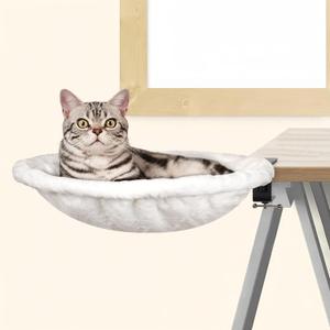 Cat Desk Bed - Desk Nest Cat Bed Soft Fabric Cat Bed for Desk Indoor, Round Desk Perch for Cats Up to 50LBS - Sturdy Cat Hammock for Your Desk, Table Clamp Pet Bed Cat Furniture for Kitten