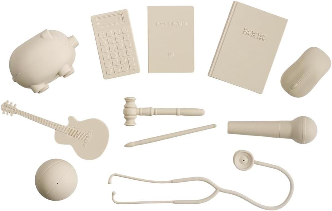 Premium Doljabi, Zhuazhou, Thoi NOI First Birthday Selection Set | 11 Pc Monochromatic Soft Silicone Items for Korean Doljanchi, Chinese, and Vietnamese 1st Bday Ceremony Cultural Decor (Ivory)