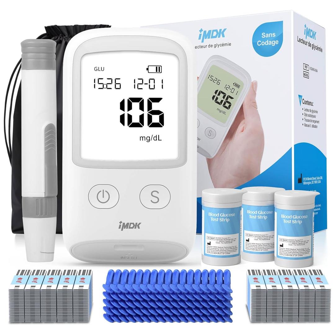IMDK Blood Glucose Monitor Kit,   Blood Sugar Test Kit with 150*Glucometer Strips, 100*Lancets, 1*Lancing Devices, No Coding Required