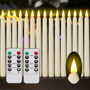 Flameless Taper Candles with Remote Control and Timer, Battery Operated LED Candlesticks with Flickering 3D Flame, 9.60.8 Inches Plastic Fake Candles for Christmas, Wedding and Home Decor (Ivory, 15)