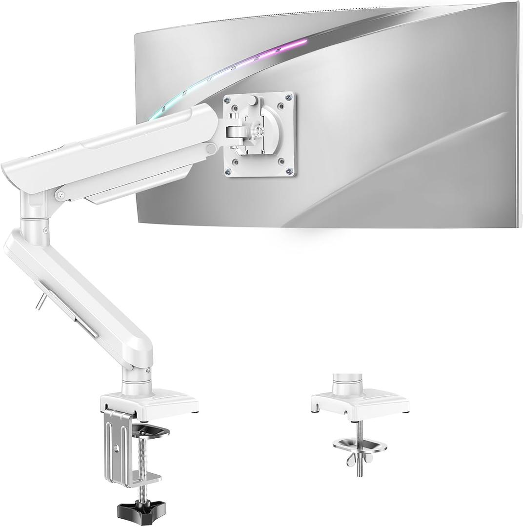 Single Monitor Mount for 13-32 inch Screen, Gas Spring Arm, Gaming & Home Office Use, VESA 75x75mm & 100x100mm, Freelift Pro White (Single, White)