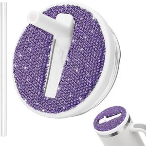 5 x Soleebee 40oz Tumbler Flip Straw Leak Proof Lid for Stanley H2.0 Quencher, Bling No Spill Lid Replacement for 40 oz Stanley Cup, Reusable Tumbler Straw Cover Accessories (White, Purple Rhinestone)