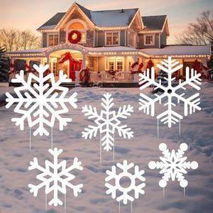 Memorywuu 6 Sets Large Christmas Snowflake Yard Signs White Snowflake Garden Stakes Winter Holiday Lawn Sign Decorations Giant Craft Snowflakes for Xmas Holiday Yard Decorations