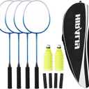 HIRALIY Badminton Rackets Set for Backyards, Lightweight Badminton Set of 4, Include 4 Rackets, 12 Nylon Birdies, Replacement Grip Tapes, 1 Carrying Bag, Outdoor Games for Adults Family Kids Beginners