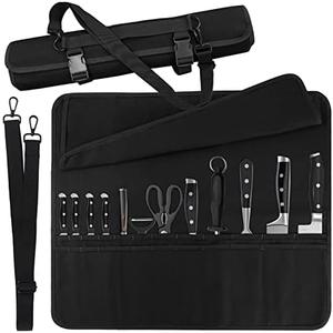 Chef Knife Bag With 24 Slots Cutlery Knives Holders Protectors, Kitchen Travel Cooking Tools, Portable Canvas Knife Roll Storage Bag Chef Case for Camping or Working with an Adjustable Shoulder Strap