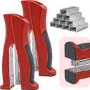 2-Pack Stand-Up Stapler with 2000 Standard 1/4" Staples, Handheld Ergonomic Soft Grip 2-in-1 Vertical & Flat-Use Desktop Full Strip Stapler for Office, School, Business & Classroom Supplies  Red
