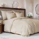 Duvet Cover Queen Size Set - Extra Soft Queen Size Duvet Cover 90 x 90 with 2 Pillow Shams - Hotel Luxury, Easy Care and Fade Free with Zipper Closures & Ties - Comfy, Breathable Bedding Set (Wheat) (14 - Wheat (No Comforter))