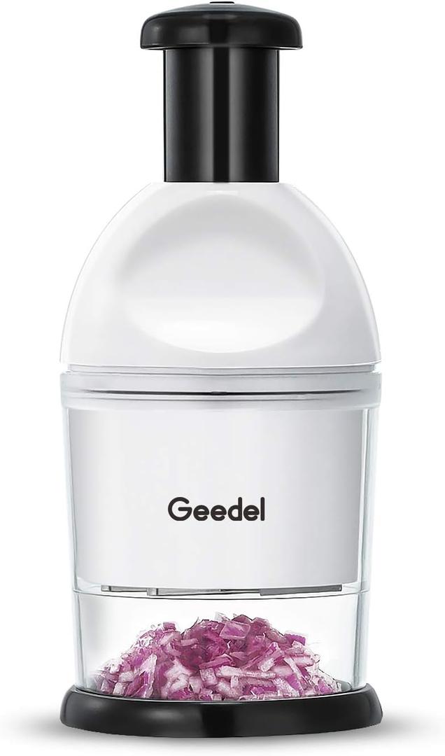 Geedel Food Chopper, Easy to Clean Manual Hand Vegetable Chopper Dicer, Dishwasher Safe Slap Onion Chopper for Veggies Onions Garlic Nuts Salads White