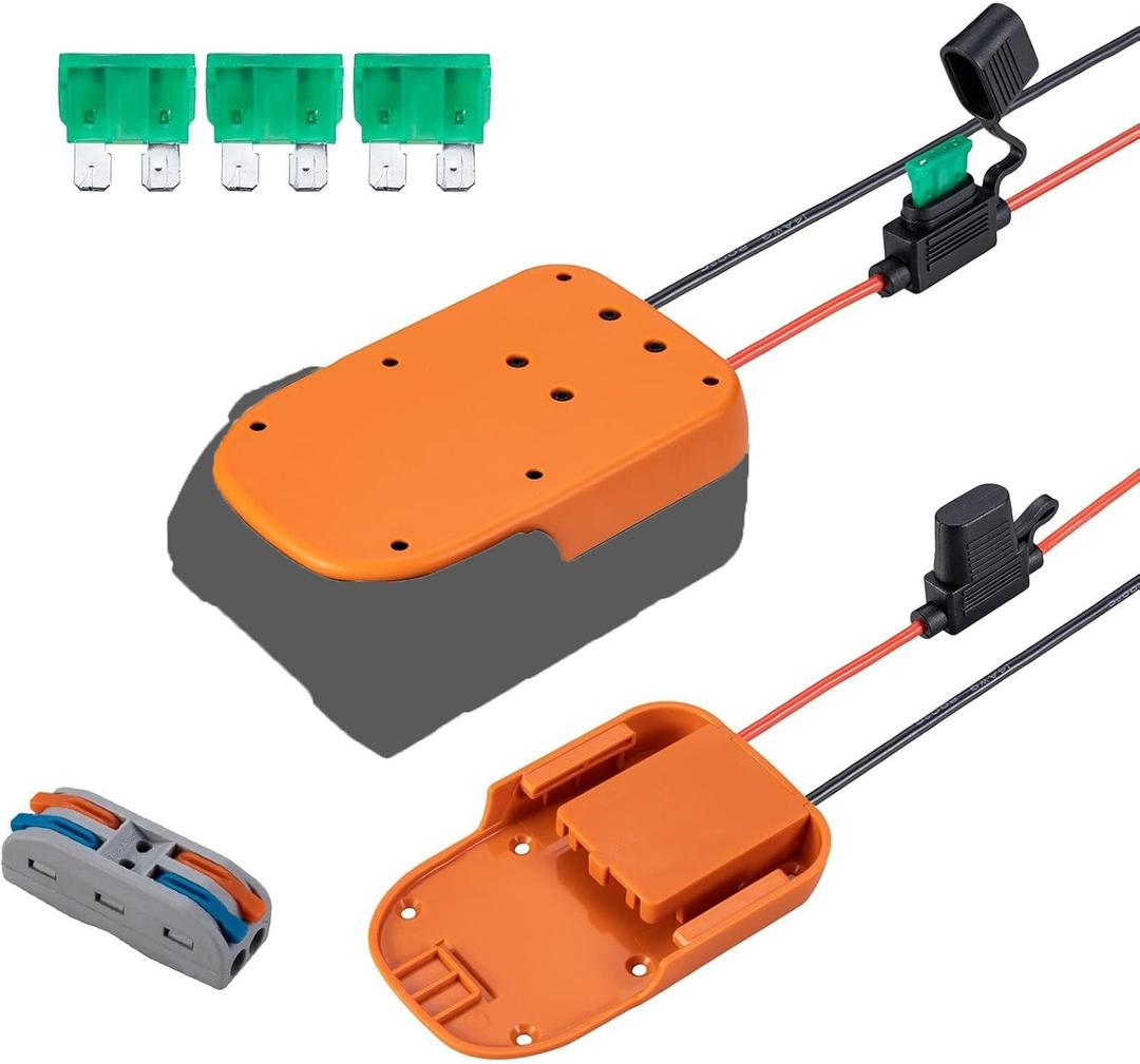 Power Wheel Adapter Compatible for Ridgid 18V li-ion Battery with Fuse & Wire terminals, Power Connector for Rc, 14 Gauge Robotics, Rc Truck, DIY, Fits for Ridgid L1815R B1820R L1830R (Orange)
