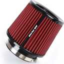 3 3.5 4 Inches Cold Air Intake Filter 76mm 89mm 101mm High Performance Washable Clamp-On Replacement Cone Air Filter 3 in 1 Size Red