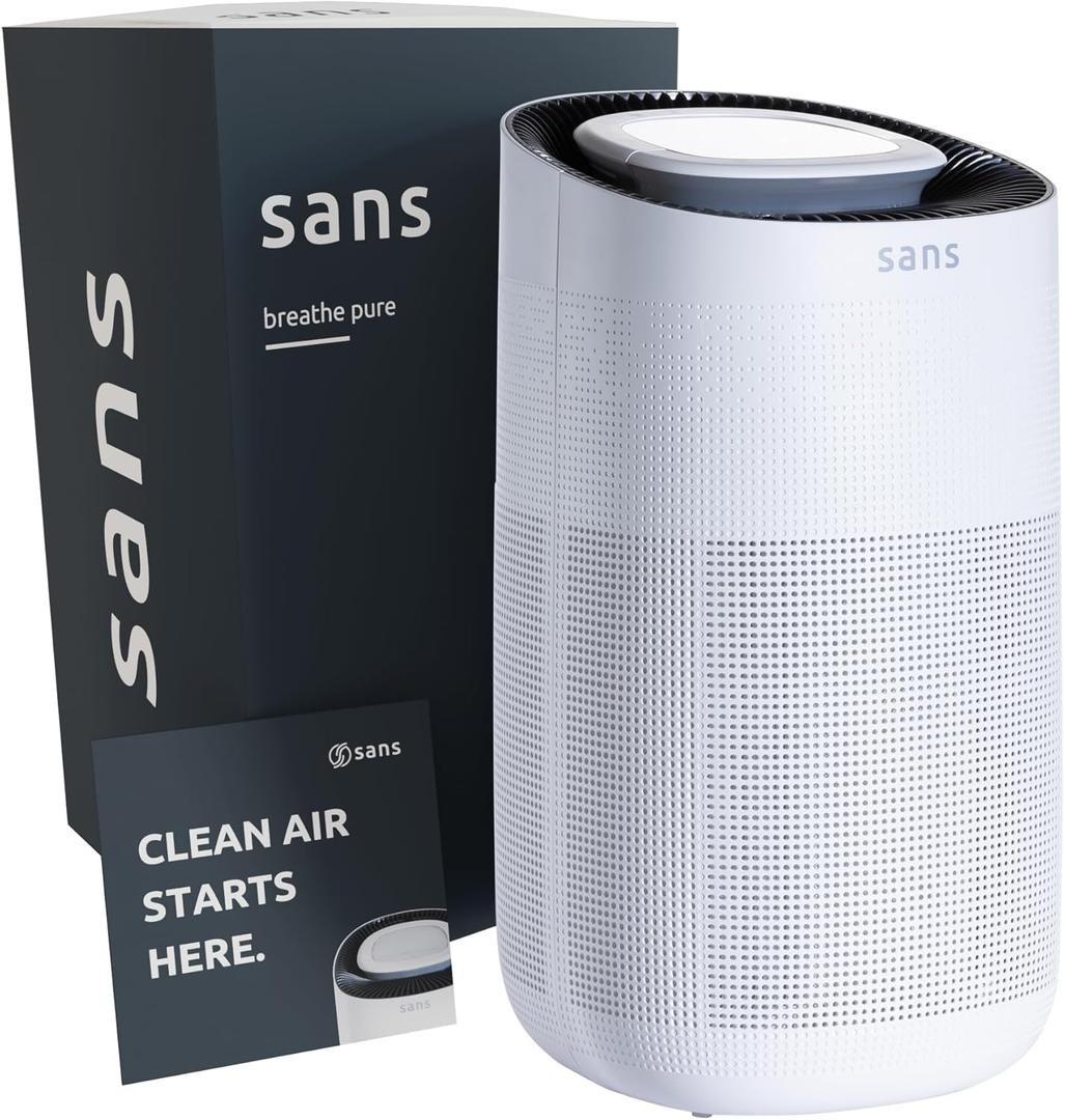 Sans HEPA 13 Air Purifier - White - 1560ft Ultra-Quiet Home Air Purifier, Pre-Filter, Activated Carbon, UV-C Light, Protect from Odors, Smoke, Pollutants, Allergens, Dust, Dander, Harmful Chemicals