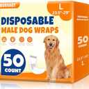 BURVAGY 50 Count Disposable Male Dog Wraps, Male Dog Diapers, Super Absorbent Pee Wraps, Belly Bands for Dogs, Leak Proof, Wetness Indicator, Puppy and Doggie Diaper for Peeing, Large
