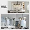 16 Lights Mid Century Modern Chandelier Black Linear Chandelier Light Fixtures Glass Globe Sputnik Pendant Light for Dining Room Kitchen Island (Smoke Gray Lampshade)