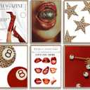 6Pcs Red 8 Ball Leopard Wall Art Y2k Vintage Trendy Boots Wall Decor Pictures Preppy Disco Ball Canvas Poster Prints for Girls Bedroom Dorm Apartment Decorations,Unframed 8x10in