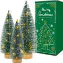 3 PCS Mini Bottle Brush Christmas Trees with Lights, Miniature Tabletop Christmas Tree for Christmas Decorations Indoor, Desktop Pine Tree Xmas Holiday Decor