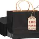 qiqee 13"x4.5"x10" Large Gift Bag with Handles Bulk 100PCS Gift Paper Bags Black Bags Multiple Uses (Wide Large)