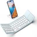 Samsers Foldable Bluetooth Keyboard with Touchpad - Portable Wireless Keyboard with Holder, Rechargeable Full Size Ultra Slim Pocket Folding Keyboards for Android Windows iOS Tablet & Laptop - Blue